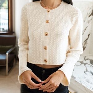 Carly Jean Los Angeles Cream Button-Up Cardigan
